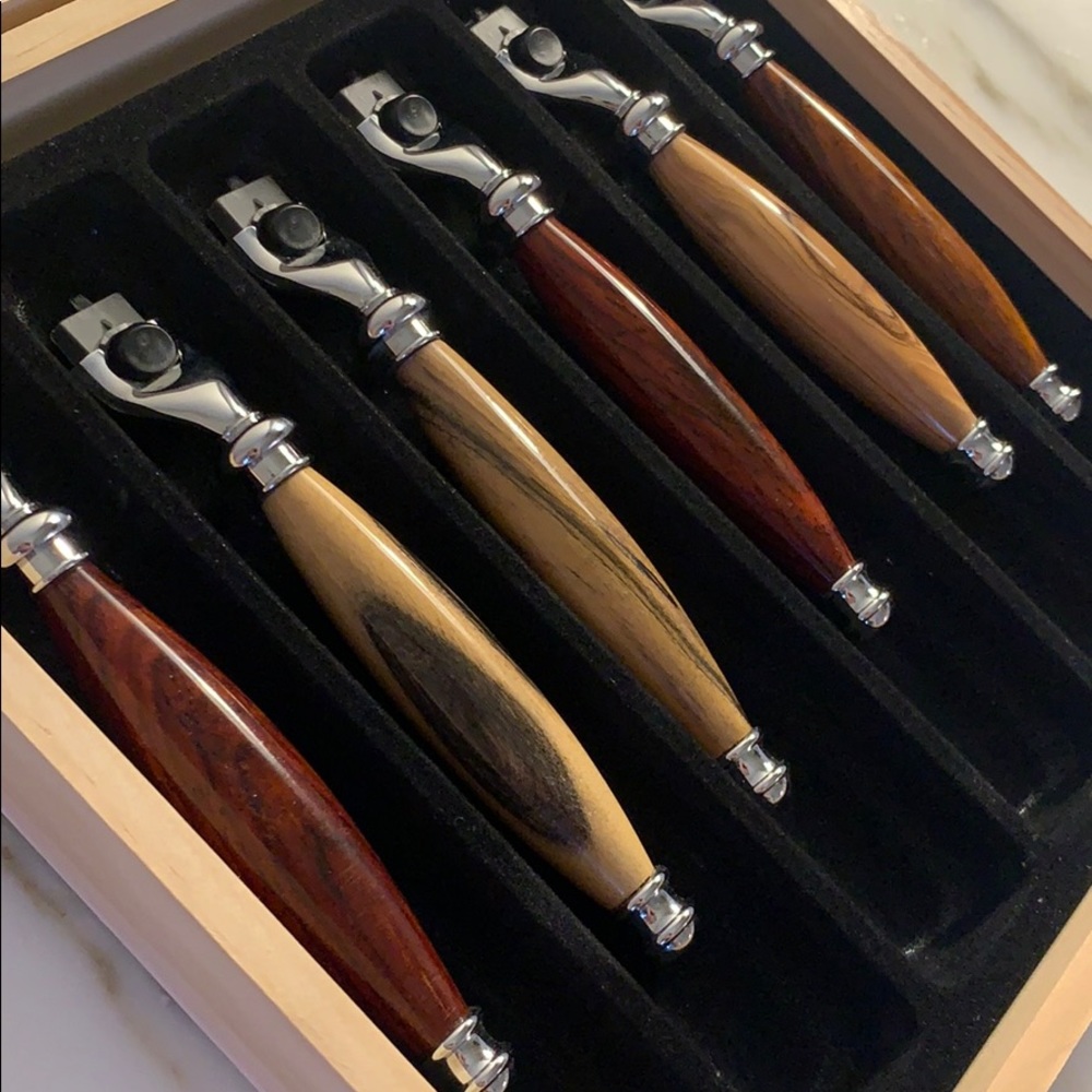 6 real wood hand carved razors